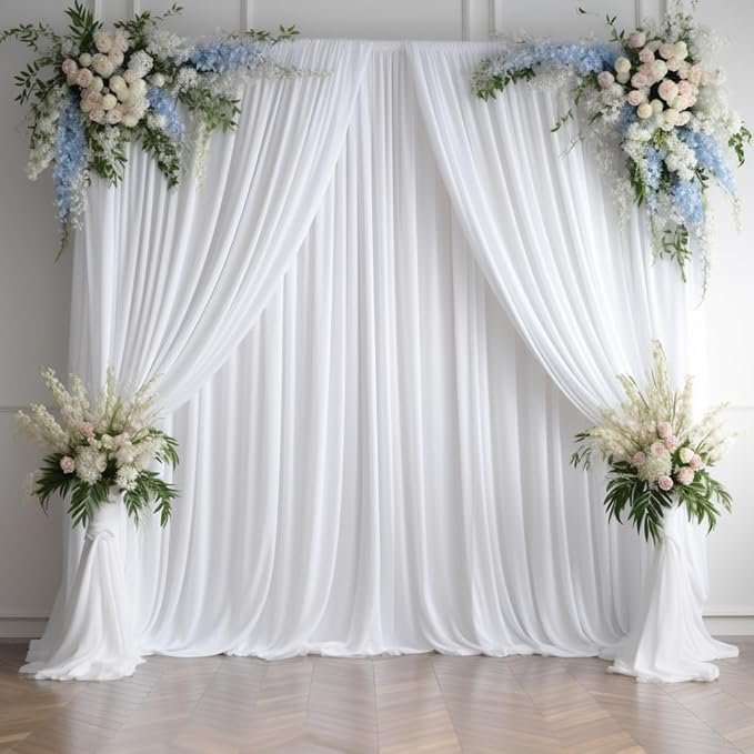 30ftx15ft Wrinkle Free White Backdrop Curtain, 6 Panels 15FT Height White Wedding Backdrop Drapes, Silky Polyester Back Drop Cloth for Birthday Photography Background Party Backdrop Draping