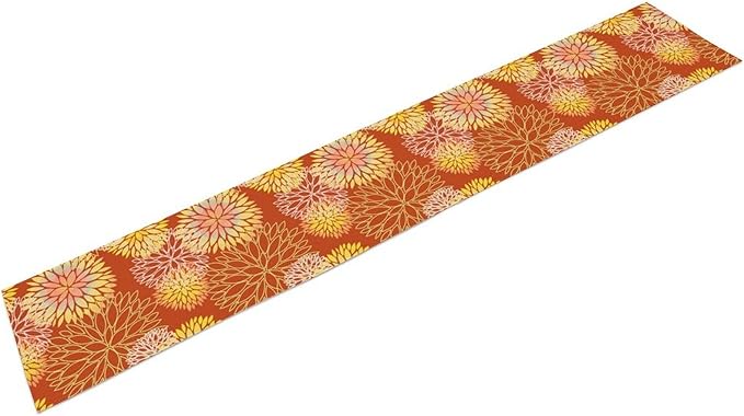 Yellow Floral Table Runner, Chrysanthemum Autumn Spring Summer Vintage Modern Linen Geometric Table Runner for Kitchen Living Room Bedroom Party Holiday, 13x36 Inch