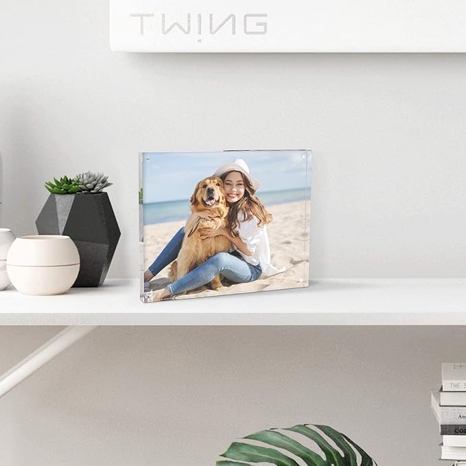 TWING 15 Pack 8x10 Acrylic Picture Frame Bulk, 10+10MM 8 By 10 Acrylic Photo Frame Horizontal Magnet Double Sided Magnetic Frames Set, 10 x 8 Clear Magnetic Block Picture Frame Desktop Display, Gift