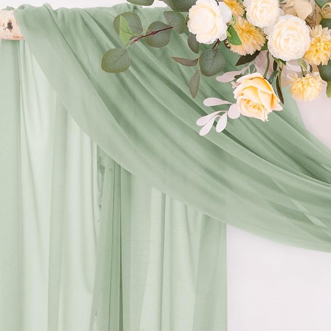 Outdoor Curtains: Sheer Chiffon Arch Drapes in Sage Green, 4 Panels
