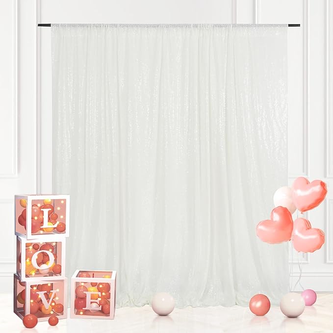 Eternal Beauty White Sequin Backdrop, 7x7 Ft Glitter Background Curtains for Christmas Shimmer Photography Party Wedding Birthday Back Drop Decor
