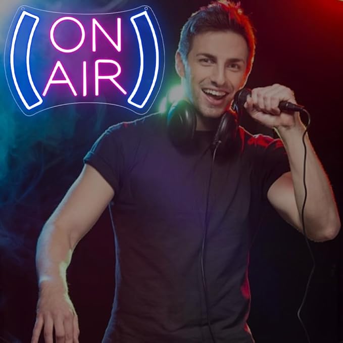 On Air Neon Sign for Wall Decor,Recording in Progress Sign for Studio Bedroom Game Room Podcast Bar Pub Club Broadcasting Room,On Air Light Sign Gift for Streamers Gamers Teens USB Powered（8.5"*12.4"）