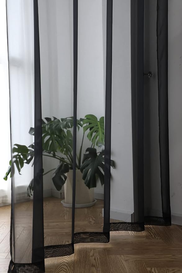 Window Black Sheer Curtains 63 Inches Long 2 Panels Sheer Curtain Basic Rod Pocket Panel for Bedroom Children Living Room Yard Kitchen (Black, 52" W x 63" L | 2 pcs)
