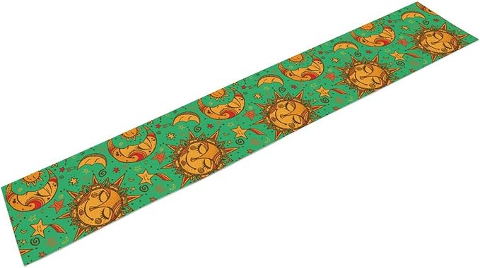 Boho Moon Table Runner, Phase of The Moon Star Sun Cartoon Pattern Table Runner for Kitchen Living Room Home Party 13x70 Inch