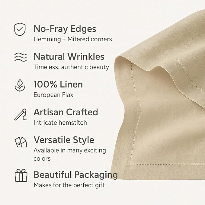Linen Table Runner 14 x 120 Inch Long - 100% Pure Linen Christmas White Table Runner - Cloth Fabric Hemstitch Runner for Thanksgiving, Christmas, Winter, New Year - Elara