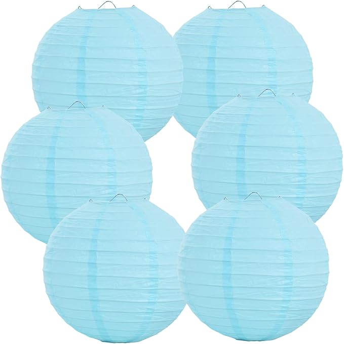 Round Blue Paper Lanterns, 12 Inch, Set of 6 for Party Decor