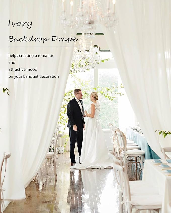PartyVillage 10ft×15ft Ivory Backdrop Curtain for Wedding Parties, 2 Panels Wrinkle Free 15 FT Long Polyester Photo Backdrop Drapes Back Drop Cloth for Birthday Photography Background