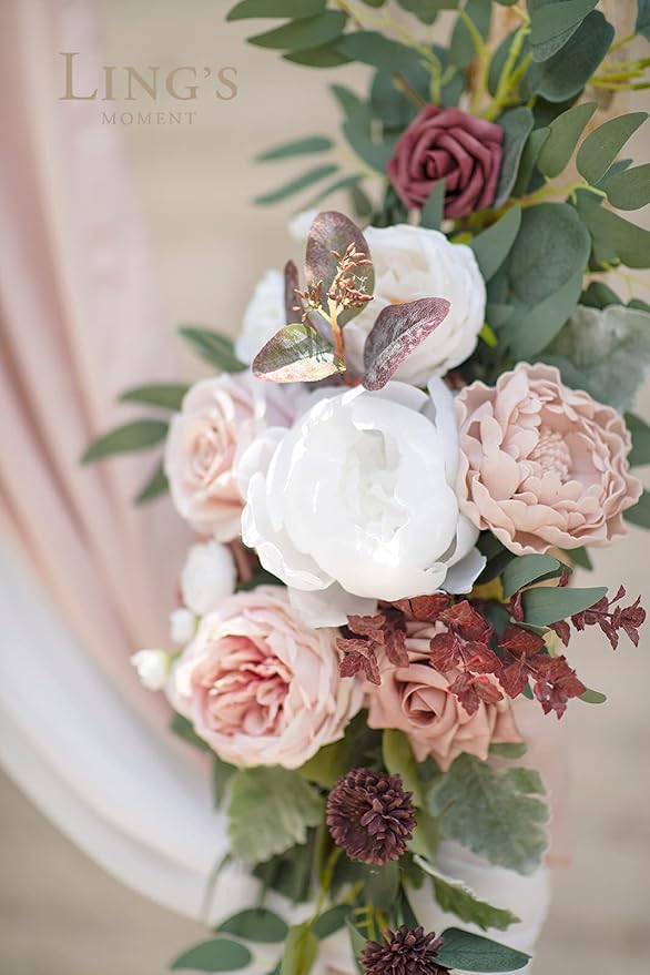 Artificial Wedding Arch Flowers, Dusty Rose Mauve Silk Swag Kit, 4 Pieces