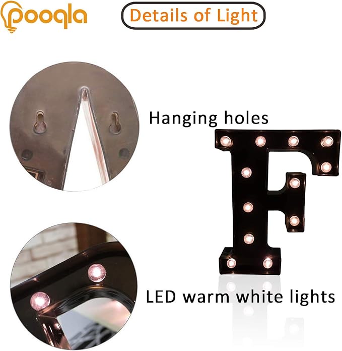 Decorative LED Illuminated Letter Marquee Sign - Alphabet Marquee Letters with Lights For Wedding Birthday Party Christmas Night Light Lamp Home Bar Decoration F, Black