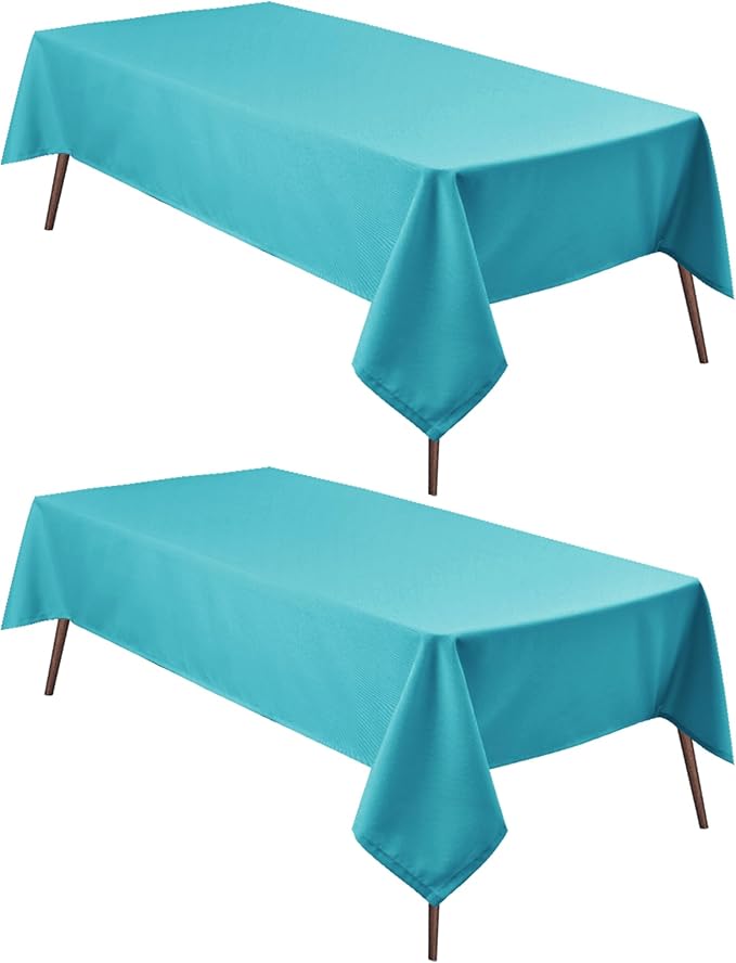 Hiasan 2 Pieces Turquoise Rectangle Tablecloth - Water Resistant and Spillproof Dining Room Washable Fabric Table Cloth for Dining Room, Polyester, 30 x 60 Inch