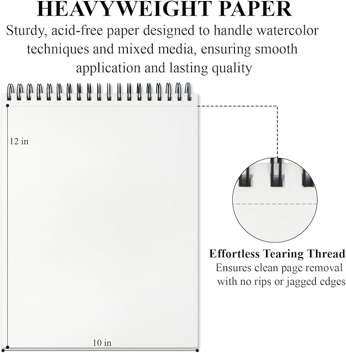 Watercolor Sketchbook 10"x12", 32 Sheets (64 Pages) Water Color Paper, 140lb/300gsm Watercolor Paper, Spiral Hardcover Watercolor Notebook for Painting, Water Color Sketch Books for Teens & Adults.
