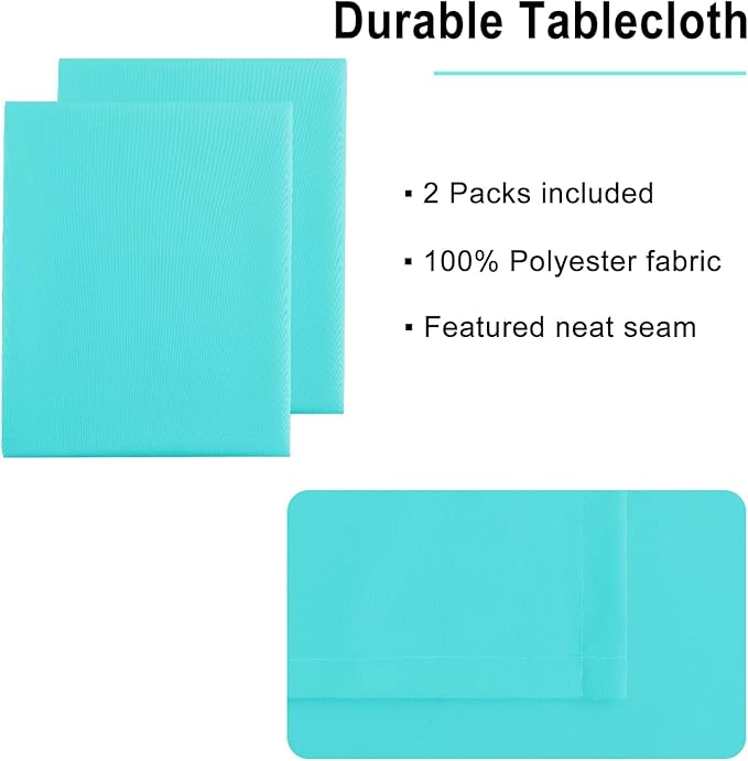 Hiasan 2 Pieces Solid Rectangle Tablecloth - Waterproof and Spillproof Washable Polyester Fabric Table Cloth for Kitchen and Dining Room, Aqua, 60 x 102 Inch