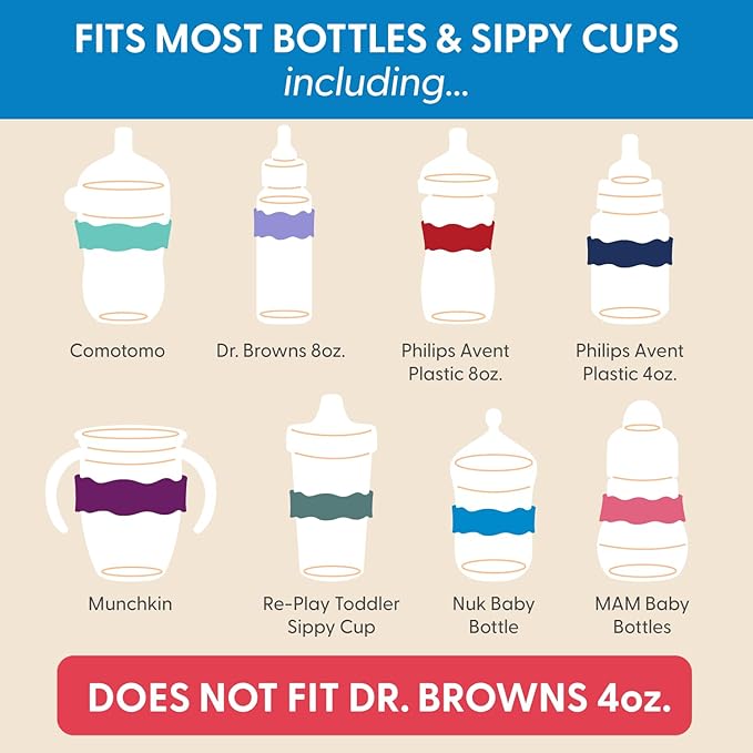 InchBug Orbit Labels - Baby Bottle Name Labels for Daycare, Sippy Cup Bands - Engraved Silicone, Reusable, Dishwasher Safe, White Contrasting Personalization, 4-Pack (Lullaby Blue)