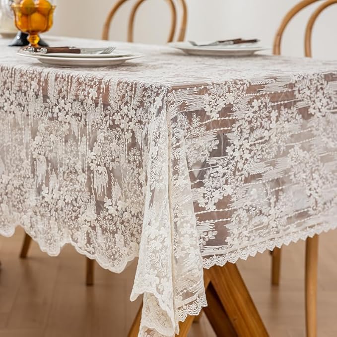 Lace Embroidered Tablecloth. Square Lace Vintage Tablecloth Dustproof Table Protector for Kitchen Dining Room Party Banquet Home Picnic Wedding Decoration (Creamy White 43×43 inch)