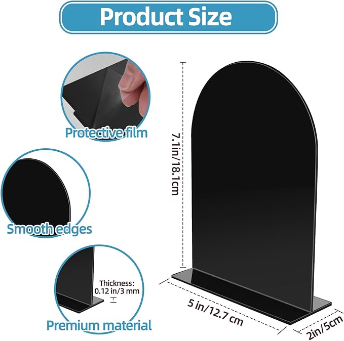 Tabletop Signs, 12 Pack Arched Acrylic 5 x 7 Inch Blank Reusable Plates