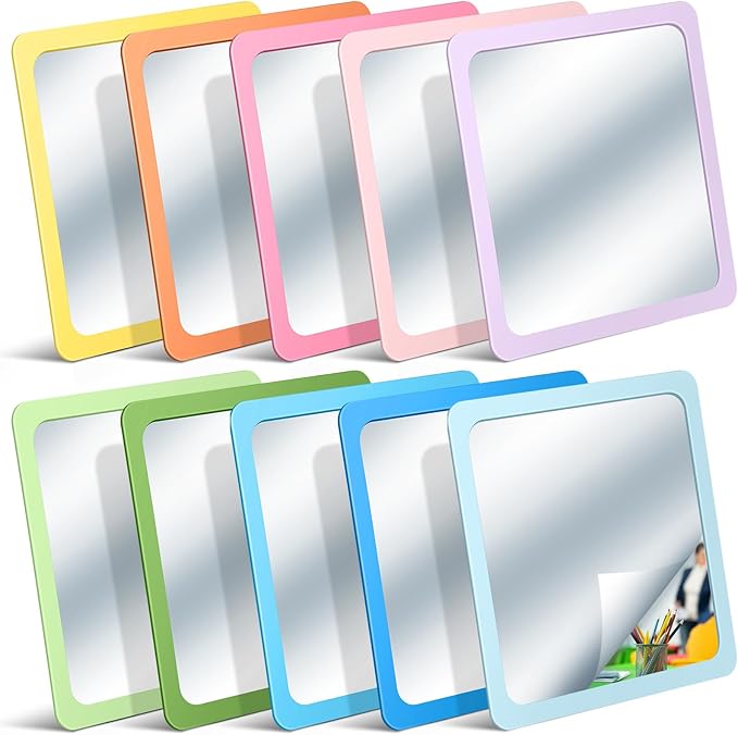 Dandat 10 Pcs Small Mirrors for Kids 6 x 6 Inch Square Shatter Proof Reflector Toddler Glass Plastic Reflector for Classroom DIY Craft Preschool Facial Expression (Macaron Colors)