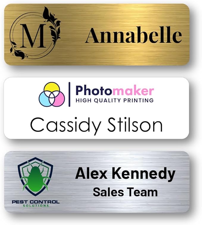 Custom Name Tags w/Scratch Resistant Metal Front & Hard Plastic Back (1.25 x 3 Inch, Silver)