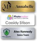 Custom Name Tags - Full Color Logo Name Tags - Scratch Resistant Metal Front & Hard Plastic Back (1x3 Inch, Gold)