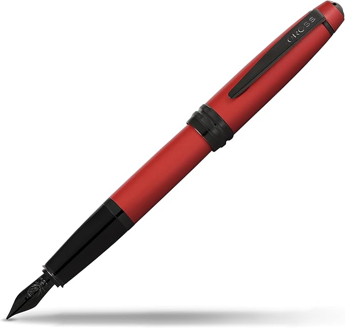 Cross Bailey Matte Red Lacquer Fountain Pen with polished black PVD appointments, Extra Fine Nib