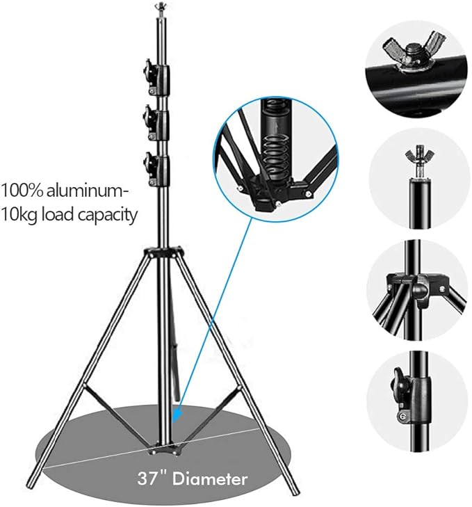 Background Stand Kit, Adjustable 10 ft Aluminum Supports, Black