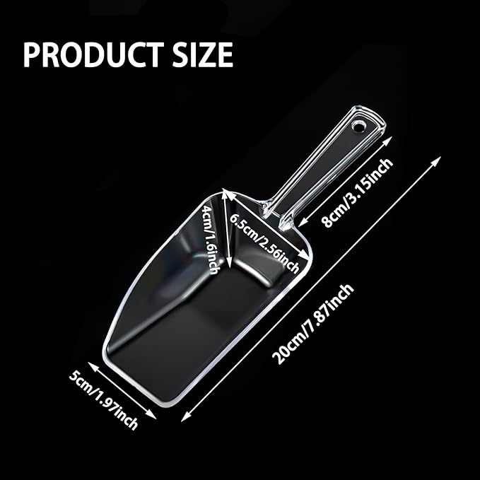 3 Pcs Clear Plastic Ice Scoop Set, Small Acrylic Serving Scoops For Candy Buffet, Canisters, Dry Goods Multi-Purpose Kitchen Food Scoop For Coffee, Tea, Flour, Wedding Desserts (7.8 Inch Long)