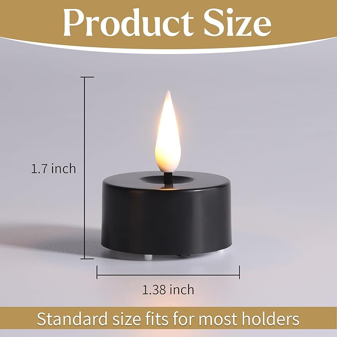 Flameless Tealight Candles, Black with Warm White LED Glow and Timer
