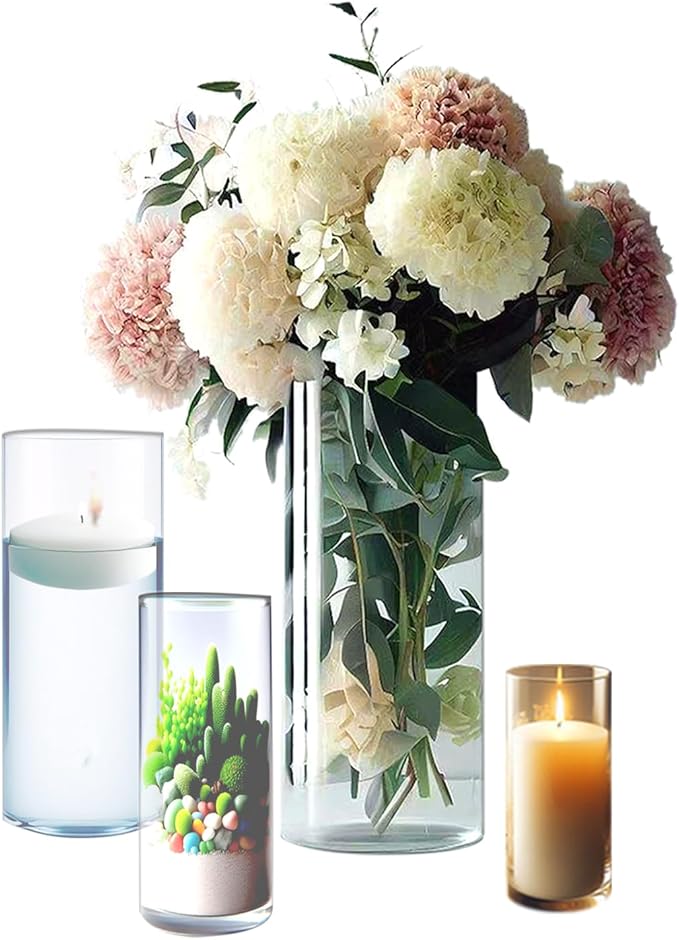Vases Set of 4 Clear Borosilicate Glass Cylinders in Assorted Sizes