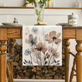 Poppy Floral Leaves Spring Table Runner – Brown