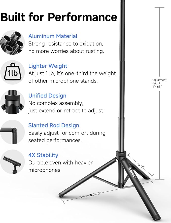 Ikarao Karaoke Machine with Microphone Stand, Portable Bluetooth Speaker for Party, Backyard, Karaoke System with 2 Wireless Microphone for Adults Kids, for Women, Men, Singing Lovers