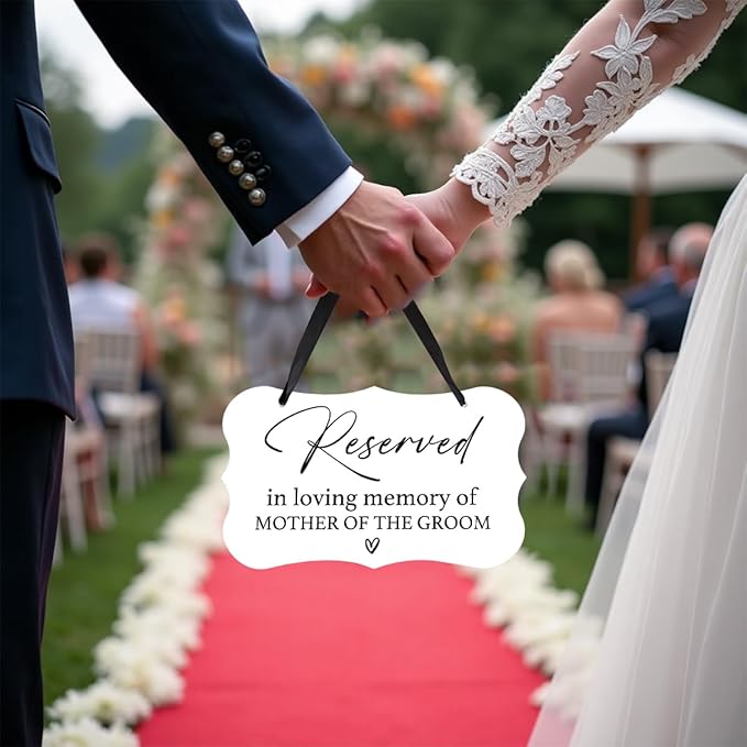 Acrylic Wedding Sign, Ring Bearer Sign, Reserved Seating Signs, for Mother of The Groom, Rustic Wedding Decor Signs, Acrylic Wall Art With Ribbon for Chairs Weddings Decor and Event Party (White)
