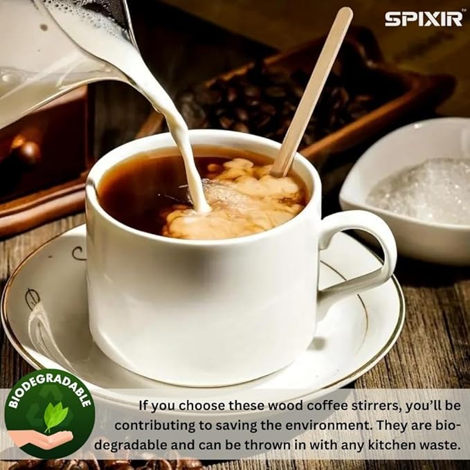 Disposable Drink Stirrers, Birch Wood Coffee Sticks, Round Ends, 5.5 Inch