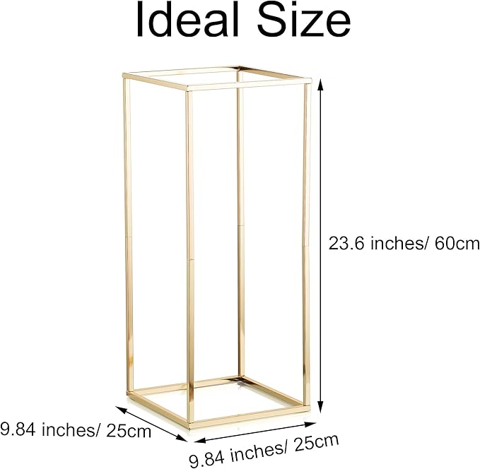 Metal Vase Stand Centerpiece in Gold, 23.6 Inch Tall Cube Design