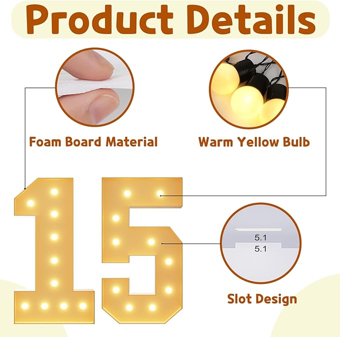 Party Decor Marquee Light Up Numbers, 4-Foot Foam Board