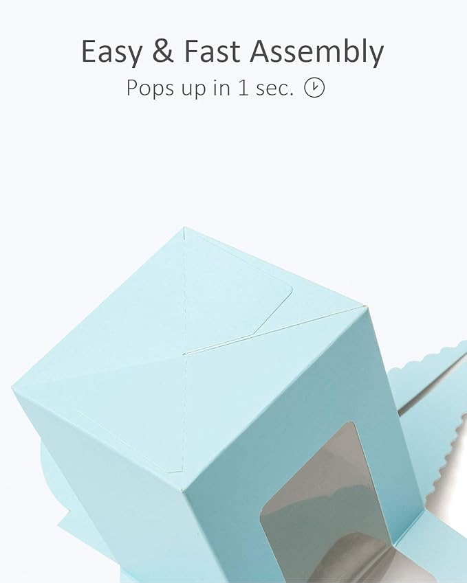 Cupcake Carriers 50 Pack Light Blue Auto-Pop Boxes with Holder Inserts