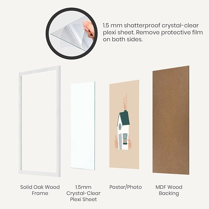 Opposite Wall - 11x17 in - White Solid Oak Wood Picture Frame - Lightweight, Versatile & Shatterproof - Wall Hanging Poster or Photo Frame - Wall Decor for Office, Gallery & Home - 2 Pack