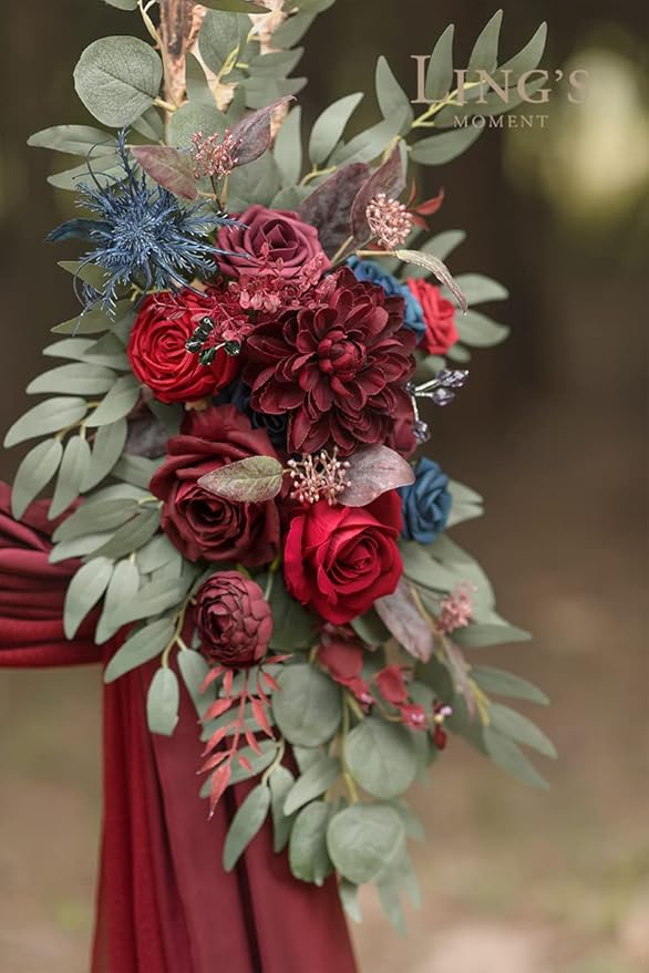 Artificial Flowers Arch Kit, Burgundy and Navy Silk, Pack of 4