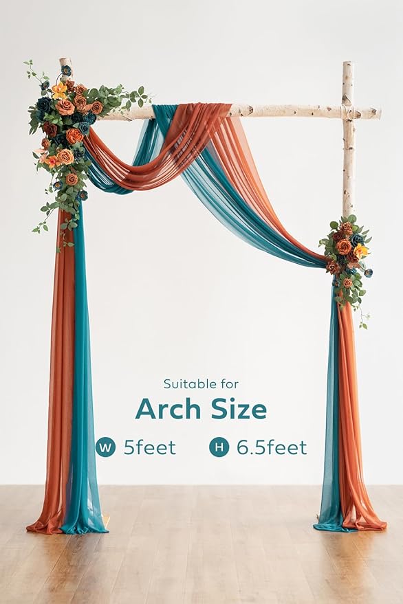 Artificial Wedding Flower Arch Kit in Teal and Burnt Orange, 4-Piece Set