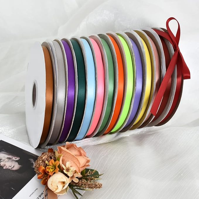 TONIFUL 3/8 in x 100yds Rose Gold Satin Ribbon Thin Solid Fabric Ribbons Roll for Gift Wrapping Invitation Floral Hair Balloons Craft Sewing Party Wedding Popsicles Decoration Valentine's Day Bouquet