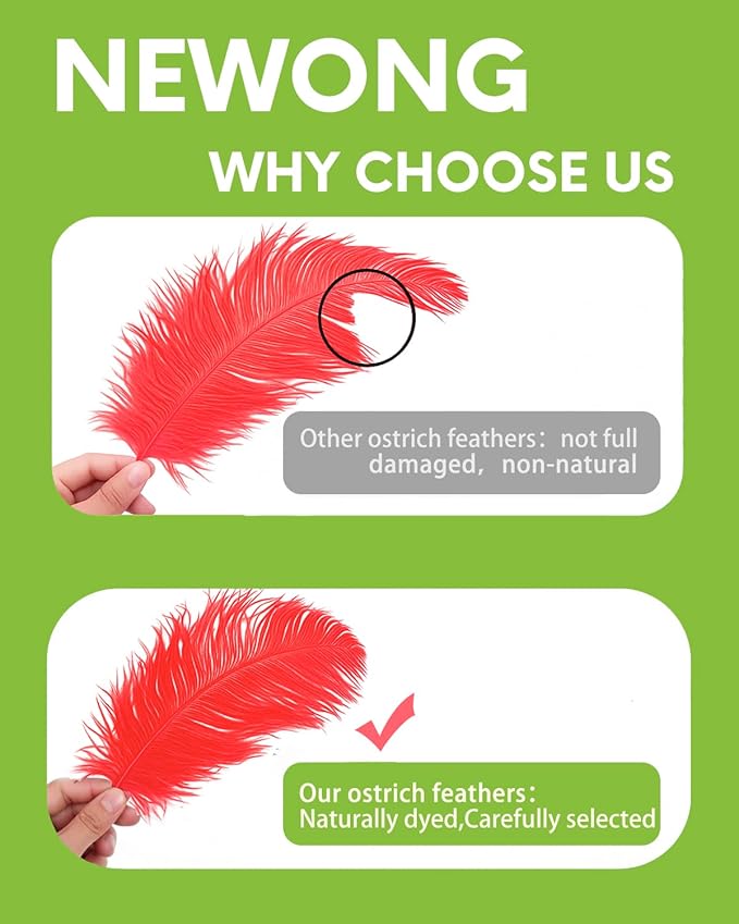 NEWONG 30pcs Red Ostrich Feathers Natural Bulk 9-12inch(23-30cm) Vase Craft Wedding Home Party Centerpieces Christmas Day Decoration
