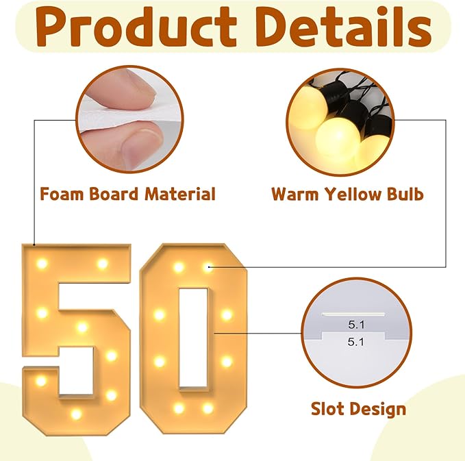 Marquee Number 50 Block Sign, 3FT Party Decoration