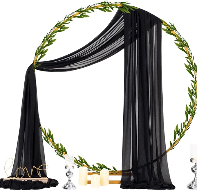 Outdoor Curtains - Black Sheer Chiffon Arch Drapes, 4 Panels at 29 x 20 Ft