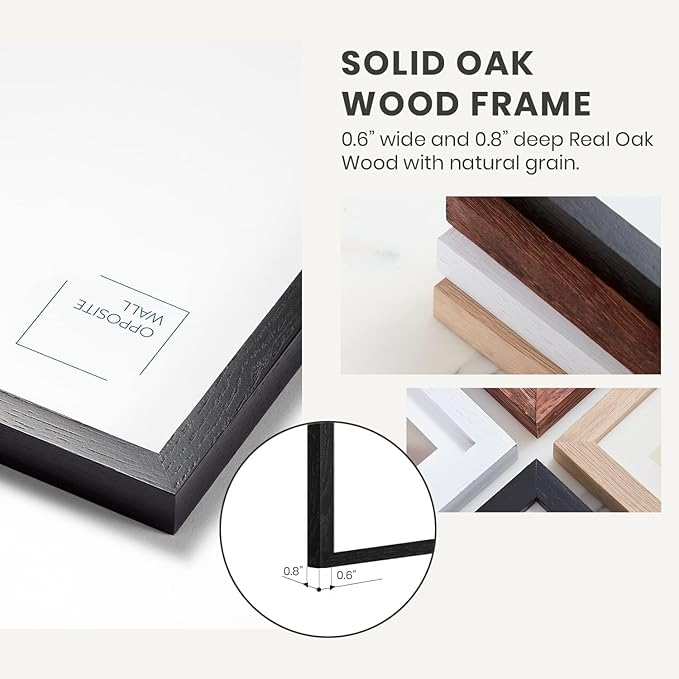 Opposite Wall - 16x24 in - Black Solid Oak Wood Picture Frame - Lightweight, Versatile & Shatterproof - Wall Hanging Poster or Photo Frame - Wall Decor for Office, Gallery & Home