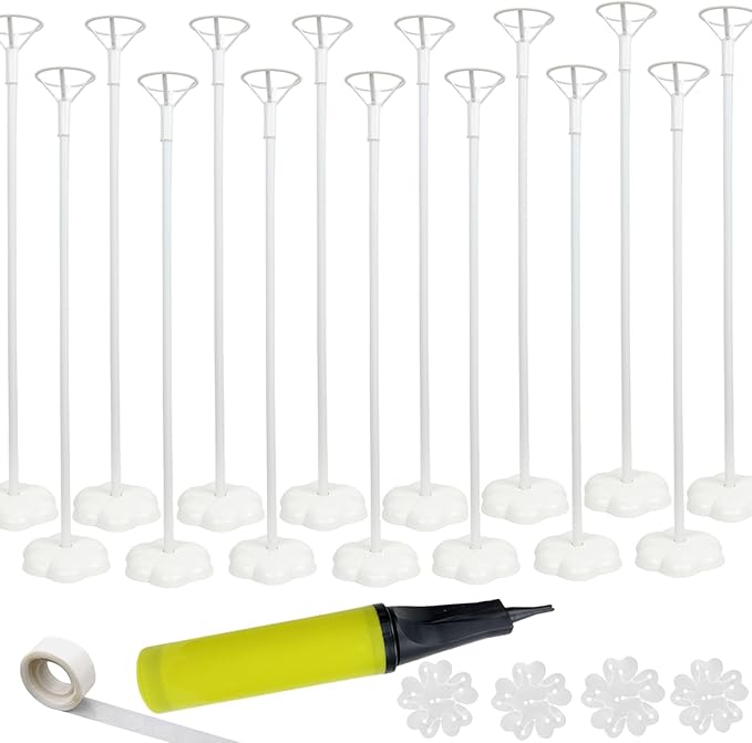 Balloon Stand Centerpieces, 15 Pack White 17 Inch Plastic Balloon Sticks