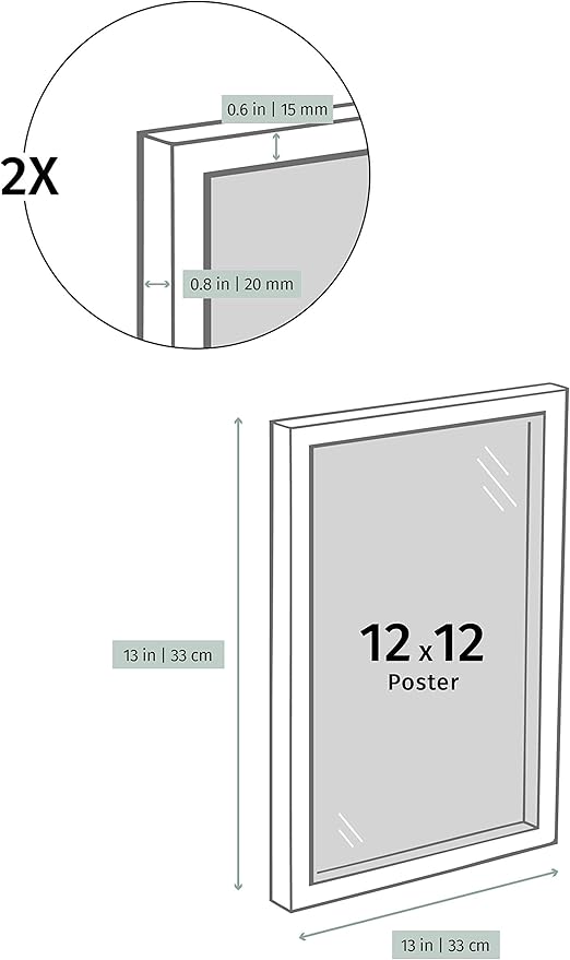 Opposite Wall - 12x12 in - White Solid Oak Wood Picture Frame - Lightweight, Versatile & Shatterproof - Wall Hanging Poster or Photo Frame - Wall Decor for Office, Gallery & Home