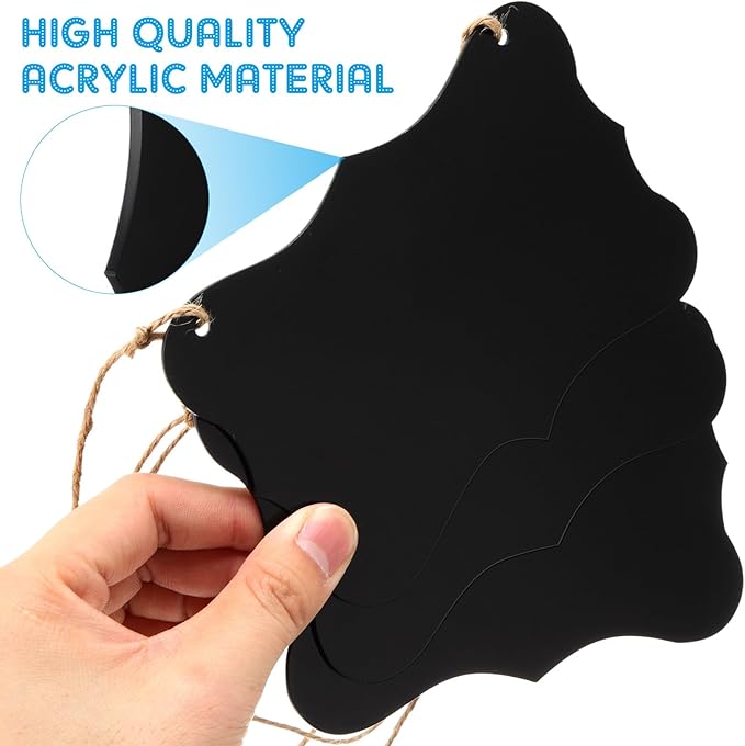 12 Pcs 4 x 6 Acrylic Chalkboard Hanging Sign with Chalk Markers Chalk Board Signs with Hanging String for Wedding Kitchen Home Party Decoration (Arrow)