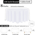 Round Tablecloth 108 Inch White Table Cloth Stain, 8 Pack – White