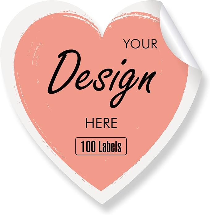 Personalized Labels - Custom Thank You Labels, Business Logo Stickers, 100 Heart Shaped (4"x4")