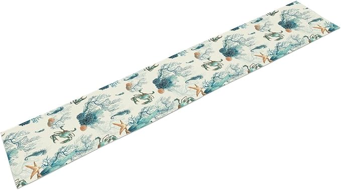 Nautical Coast Table Flag, Ocean Beach Seahorse Shell, Vintage Sailboat Lighthouse Anchor Table Decoration for Indoor and Outdoor Home Party Decor 13x108 Inch