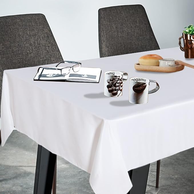 Fitable Rectangle Tablecloth Stain and Wrinkle Resistant Washable Polyester Table Cloth for Buffet Parties and Camping (54x120 inch, White)