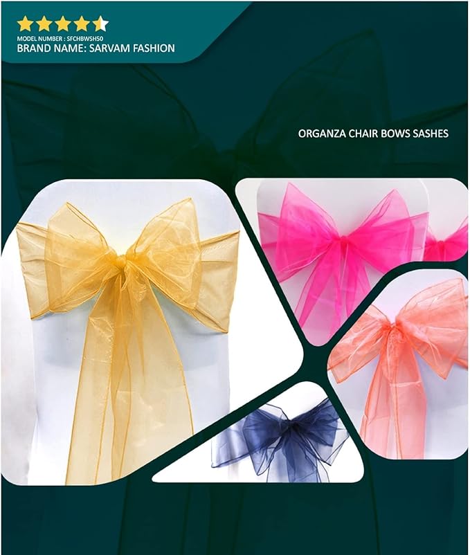 Dining Chair Sashes, Black Organza, 25 Pack, 6.5 x 108 Inch